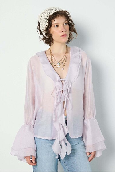 minaaise Ruffled Tie-Back Blouse Lilac