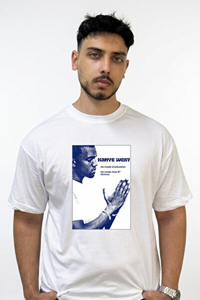 Anetos Kanye West_77 Design Printed Oversize White T-Shirt