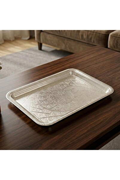 laverahome Unique Patterned Steel Serving Tray Silver Color |