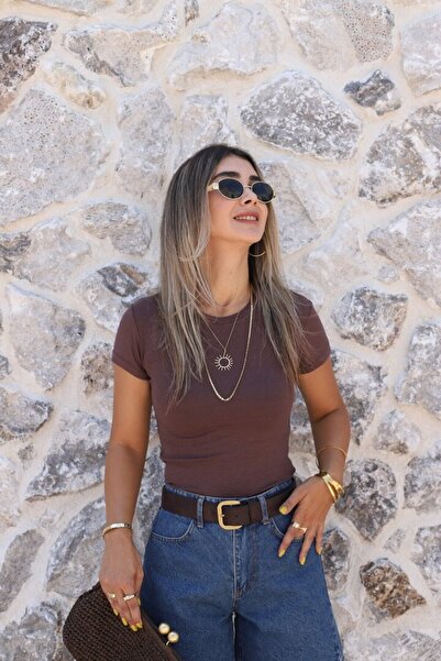 bytugcekaya Tricou modal uni maro cu decolteu rotund