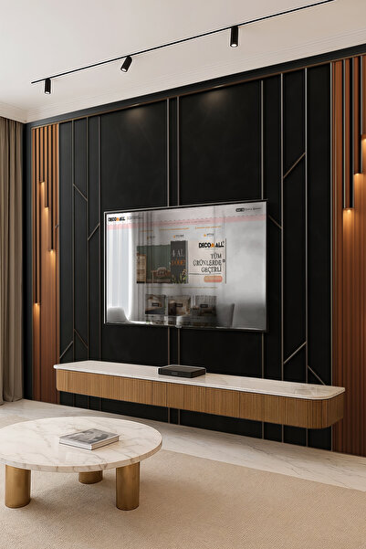 DECOMALL (TV-26) TV Arkası Duvar Kağıdı Tek Parça 3D Çita Mermer Görünümlü Salon Ofis Duvar Posteri