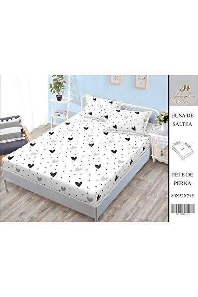 PlayFun Husă de Pat Bumbac Satinat 2 Persoane 3 Piese cu Elastic 160x200 cm, ...