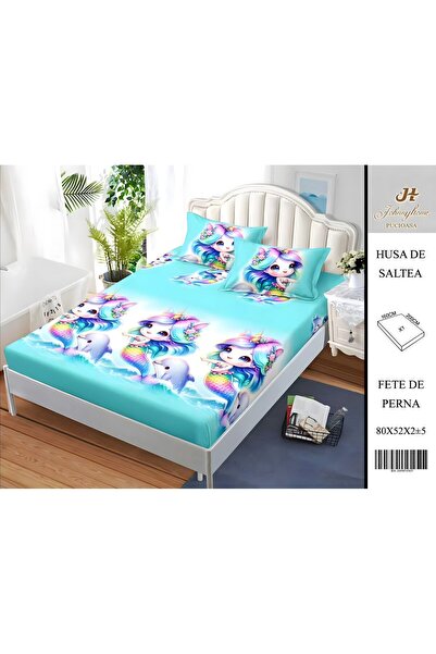 PlayFun Сатенено памучно покривало за легло за двама, 3 части, с ластик, 160x...