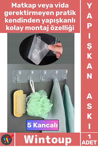 Wintoup # Πρακτική κρεμάστρα 5 τεμαχίων, αυτοκόλλητη, ισχυρή, διαφανής κρεμάσ...