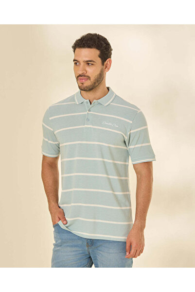 REDTAG Men Green Striped Polo T Shirt