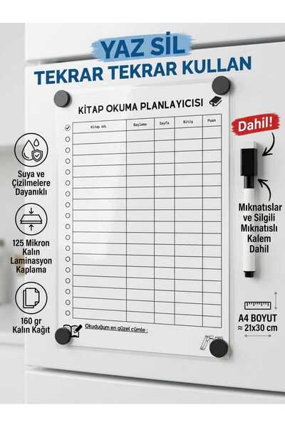 URDE Yaz Sil Mıknatıslı Kitap Okuma Planlayıcısı ve Takip Çizelgesi Magnet LA...