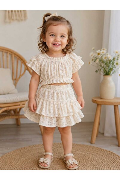 Serkon BABY 100% Cotton Top and Crop Skirt with Pleated Ruffles Double Girls'...