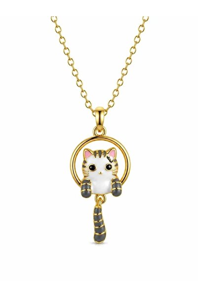 Haziran Accessory, Gold Necklace with Kitten Figure