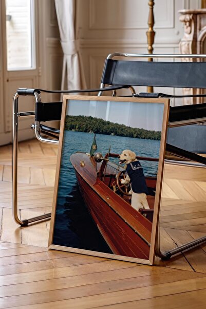 Postifull Dog and Boat Poster, Wooden Framed Poster, Old Money Series, No:113147