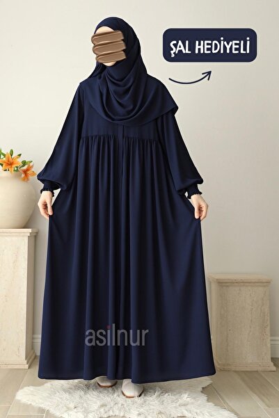 ASİLNUR Şevval Ferace Shawl Gift Set Navy Blue