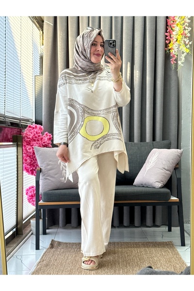 Meryemce Butik ASİMETRİK KESİM HAM KETEN BOHEM TAKIM (geniş kalıp 50 bedene k...