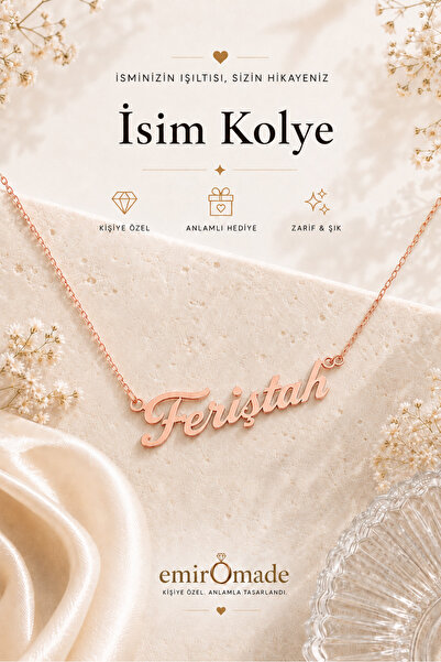 emirOmade 925 Ayar Gümüş Kişiye Özel İsimli Kolye Rose Gold Rengi 14 Ayar Alt...
