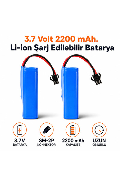 MAMSHOP 2 Adet 3.7v 2200 mAh 18650 Li-ion Siyah 2 pin (JSTSM 2P) Soketli 2 Ad...