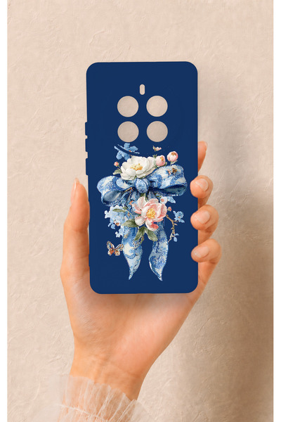 Vip Case Realme 12 Pro Uyumlu Mavi Kurdeleli Çiçek Desenli Silikon Kılıf