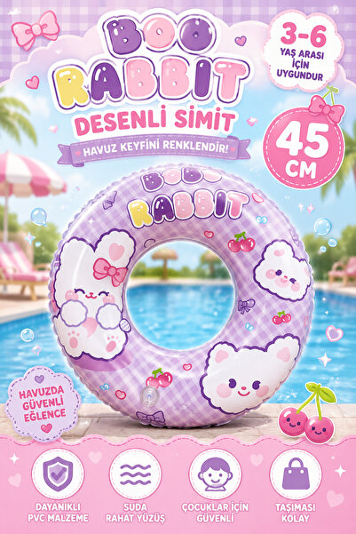 hak-iş oyuncak Purple Bobo Rabbit Patterned Inflatable Donut 45 cm