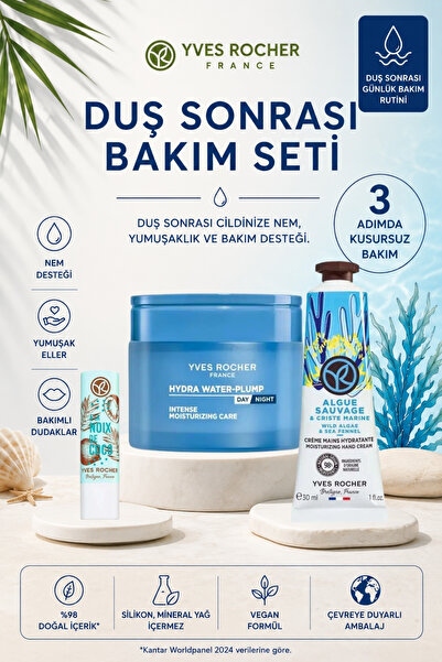 Yves Rocher Duş Sonrası Bakım Seti Yüz Nemlendirici Krem El Kremi Dudak Balmı...