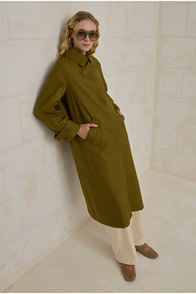 HEQA Gabardine Trench Coat Oil Green