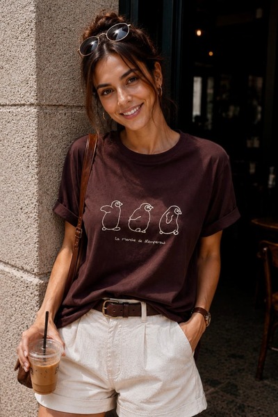 bb butik basic Penguin Embroidered Basic Women's T-Shirt – 100% Cotton Crew N...