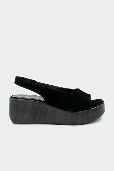 LAMİNTA Degal Genuine Leather Thick Sole Women's Black Suede Sandals