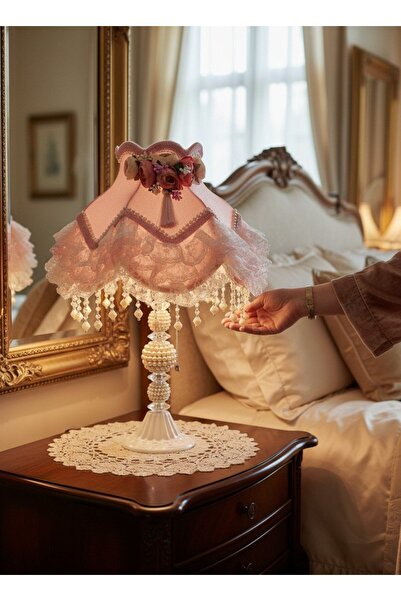Dekovien Pink Velvet Covered Flower Decorated Headboard with White Pearl Legs...