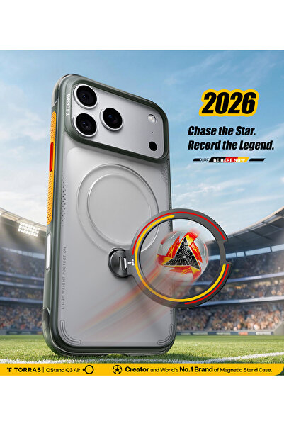 TORRAS Football Series Case With Wireless Compatiblity for iPhone 17 Pro Ostand Air 360° Rotating Kickstand, Mili-Grade Drop Protection, Slim Lightweight Protective Cover, Iron