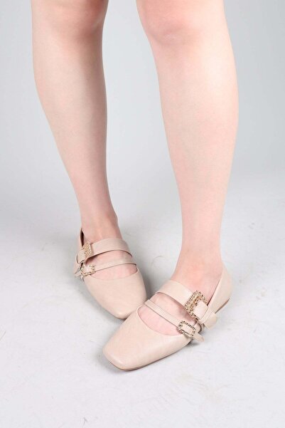 Birikon Puka Thin-Thick Double-Strapped Ballerinas Beige