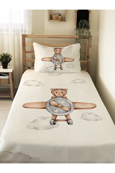 milbaygrup Flying Bear Patterned Baby and Kids Printed Single Pique Set 160X2...