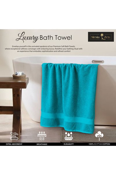 Siesta Zen Premium 100% Egyptian Cotton Bath Towel 70x140cm, Super Soft & Absorbent Towels, 600 GSM, Luxury Spa Hotel Quality, Quick Dry, Fade Resistant (Pack of 2)