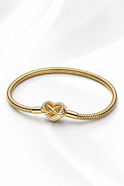 POSEİDONS JEWELLERY Gold Renk Zirkon Taş Detaylı Sonsuz Kalp Klipsli Yılan Zi...