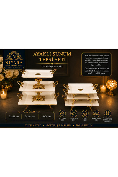 Niyara home Porcelain Set Presentation Tray Set with Stands Elegance in Every...