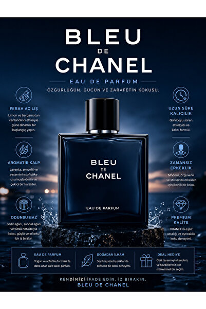Chanel Bleu de 150 ML - Bergamot, Amber ve Odunsu Notalarla Zenginleşen Erkek...