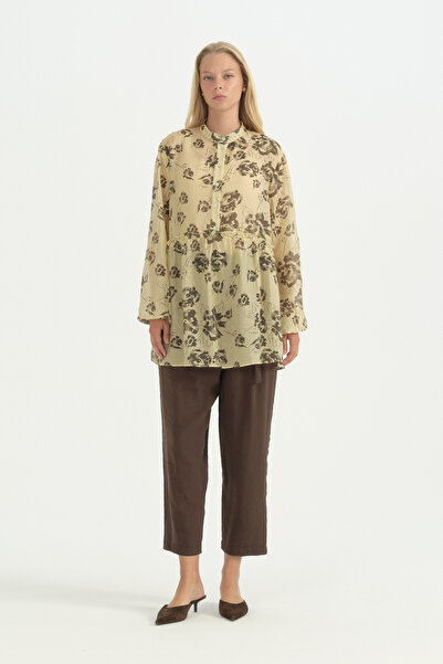 Nihan Ruffle Detailed Patterned Tunic - Yellow