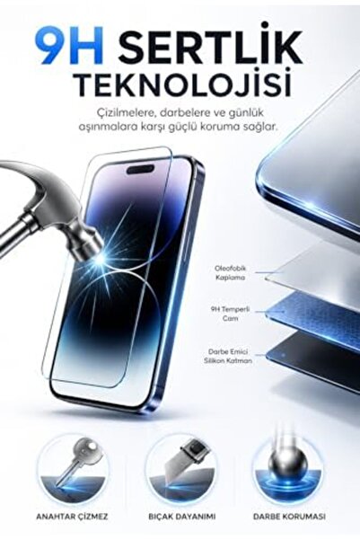 Yıldızan edl shop زجاج 9H غير قابل للكسر متوافق مع هاتف iPhone 14 Pro، زجاج م...