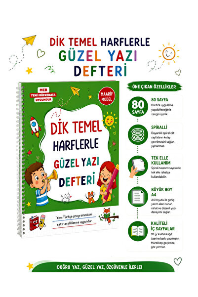 Serengeti Yeni Müfredat Güzel Yazı Defteri Büyük Boy A4 80 Sayfa 1.Sınıf