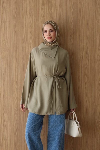 QUWİQ Women's Cross Collar Hidden Button Hijab Shirt