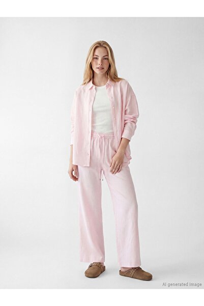 LC Waikiki Xside Pink Elastic Waist Linen Blend Women's Trousers