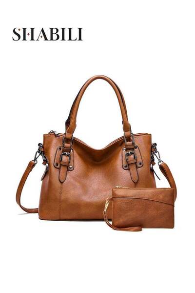 SHABILI 2PCS Women's Large Capacity Shoulder Bag, Ladies Handbag Tote Bag Mes...