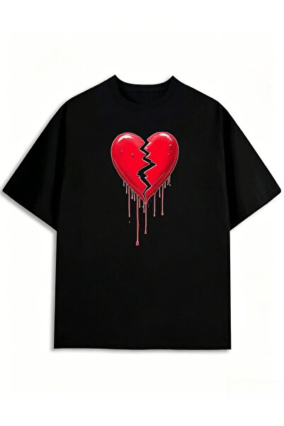 NOURAM 1pc Men' Retro Bleeding Print - Broken Heart & Bleeding, Short Sleeve ...