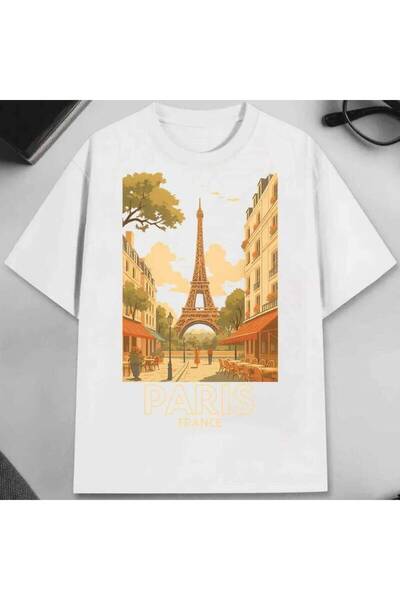BASEPULSE Paris Scenery Men's TShirt Eiffel Tower Street View Pattern Pure Co...