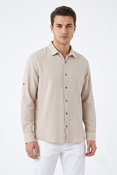 Mösyö Men's Breathable Muslin Fabric Long Sleeve Shirt Bgl-St05593