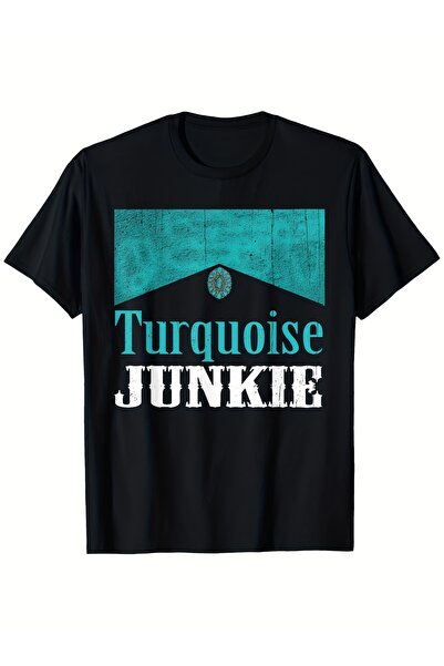 LİNA06 تي شيرت رجالي بتصميم جرافيكي Turquoise Junkie بوزن 220 جرام لكل متر مر...