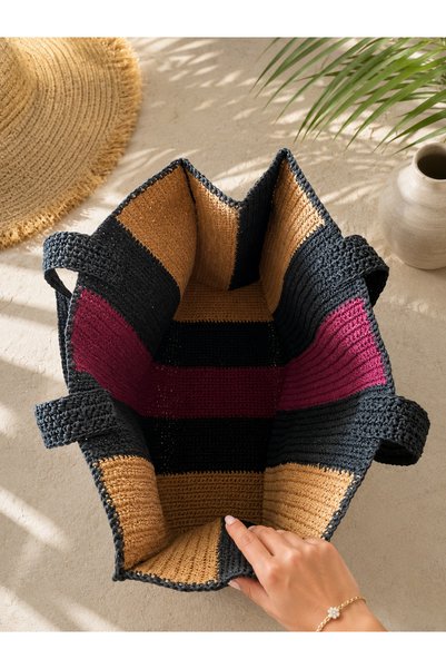 MODA Straw Look Hand Knitted Large Size Beach Bag