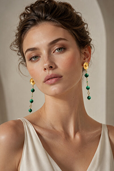 Camellie KY Jewels Verdant Drop | Malahit Doğal Taş Altın Kaplama Küpe