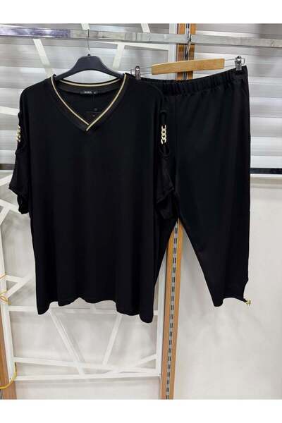 EMEZ Chain-Detail Blouse and Below-The-Knee Leggings
