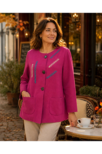Miss Boheme Fuchsia Color Special Design Hand Knitted Motif Bohemian Jacket