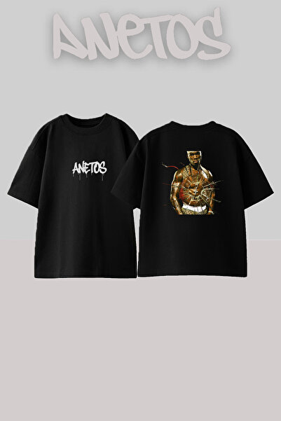 Anetos تيشيرت أسود كبير الحجم مطبوع بتصميم 50 Cent_24 للجنسين