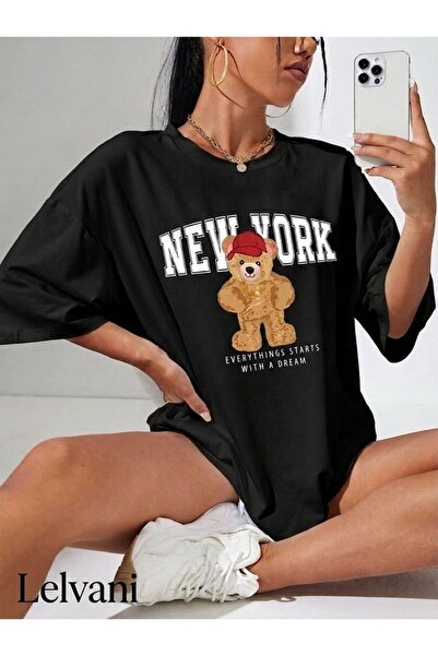 LELVANİ New York Bear Everything Starts with a Dream Printed T-Shirt