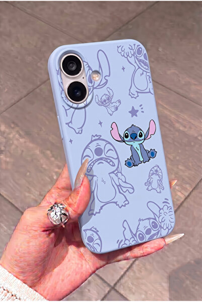 KVK PRİVACY iPhone 17 Uyumlu Stitch Desenli Bebe Mavi Kadifemsi Soft Touch Si...