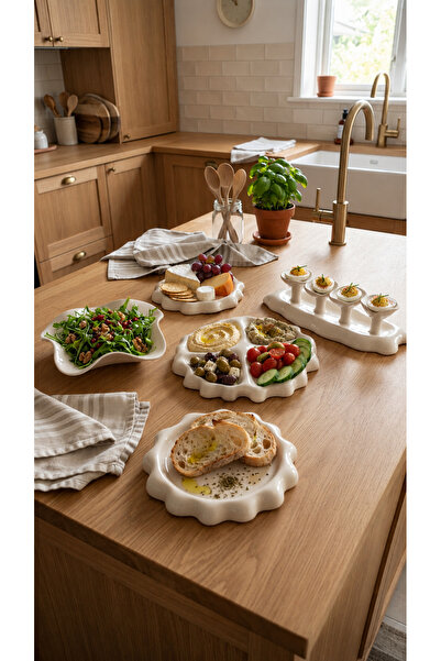 Arden Ceramic Dalgalı Seramik Sunum Tabağı | Modern Tasarım Kahvaltılık, Meze...