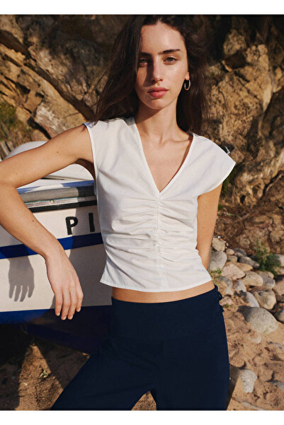 Mango Teen %100 pamuklu büzgülü bluz